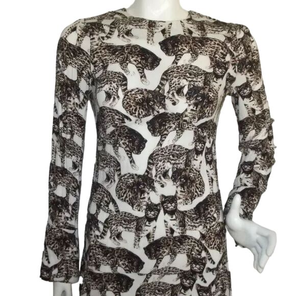 H&M Mini Dress, 4, Wild Cats, White/Brown, Long sleeves, big keyhole back - Picture 5 of 15